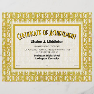 Gold Glitter Mud Cloth Certificate of Achievement