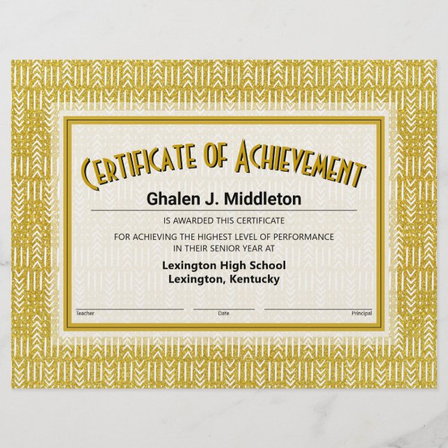 Gold Glitter Mud Cloth Certificate of Achievement (Voorkant)