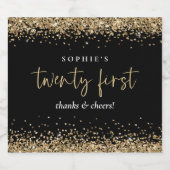 Gold Glitter Name Cheers 21st Black Sparkling Wijnetiket (Enkel label)