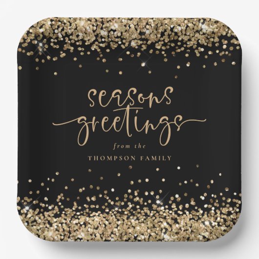 Gold Glitter Name Kerstmis Greetings Papieren Bordje (Voorkant)