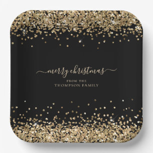 Gold Glitter Name Merry KerstBlack Papieren Bordje