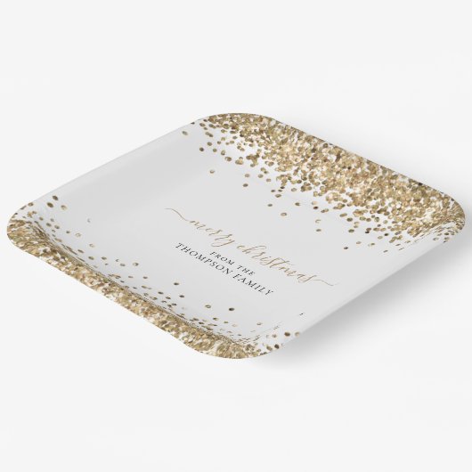 Gold Glitter Name Merry KerstWhite Papieren Bordje (Gebogen)