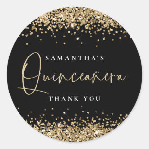 Gold Glitter Name Quinceañera Hartelijk dank, zwar Ronde Sticker