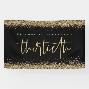 Gold Glitter Name Welkom Dertigste Party Black Spandoek