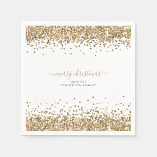 Gold Glitter Name White Merry kerst Servet