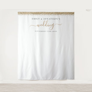 Gold Glitter Names Wedding Photo Achtergrond Wandkleed