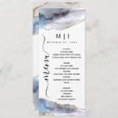 Gold Glitter & Navy Blue Agate Wedding Menu (Voorkant / Achterkant)