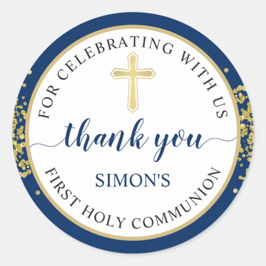 Gold Glitter Navy Blue First Community Hartelijk d Ronde Sticker (Voorkant)