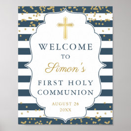 Gold Glitter Navy Blue First Heilige Communie Poster