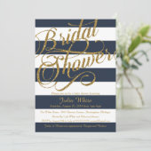 Gold Glitter Navy Blue Strip Shower Kaart (Staand voorkant)