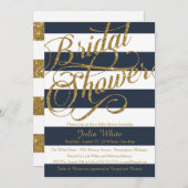 Gold Glitter Navy Blue Strip Shower Kaart (Voorkant / Achterkant)