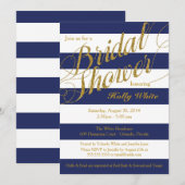 Gold Glitter & Navy Blue Stripe Shower Kaart (Voorkant / Achterkant)