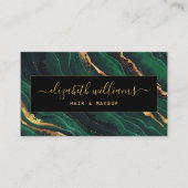 Gold Glitter Navy Green Agate & Signature Script Visitekaartje (Voorkant)