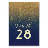 Gold Glitter Navy Wedding Table Number Kaart (Achterkant)
