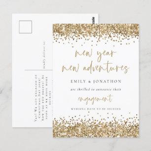 Gold Glitter - nieuwjaarsavonturen - Wit Verloving Briefkaart