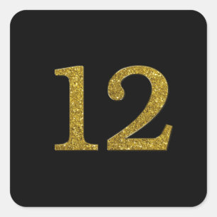 Gold Glitter Number 12 brede lettertype Vierkante Sticker