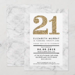 GOLD GLITTER NUMBER 21 21st INVITE eenvoudige marm Kaart
