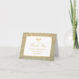 Gold Glitter Nursing School Afstuderen Bedankkaart