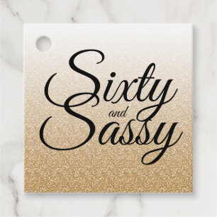 Gold Glitter Ombre 60 en Sassy 60th Birthday Bedankjes Labels
