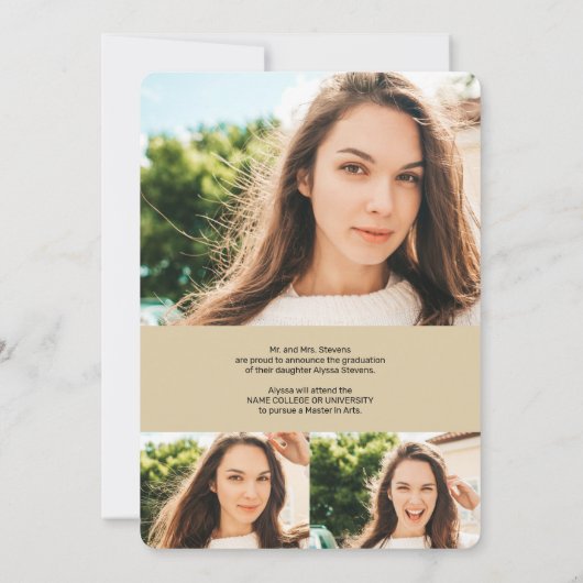 Gold glitter ombre script 4 foto's afstuderen aankondiging (Achterkant)