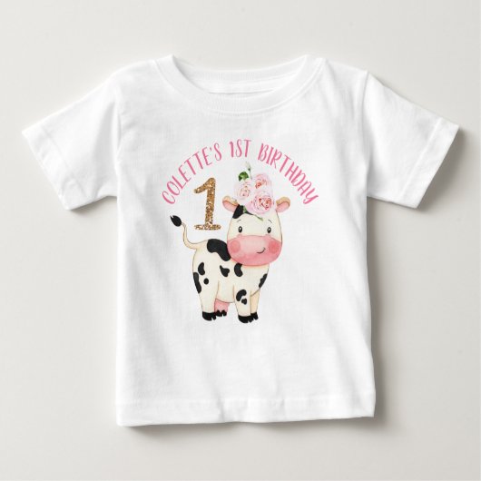 Gold Glitter One Koe Moos First Birthday (Voorkant)