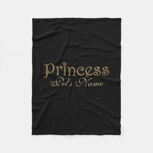 Gold Glitter op Black Personalized Princess Pet Fleece Deken (Voorkant)