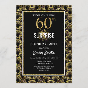 Gold Glitter op Black Surprise 60th Birthday Kaart