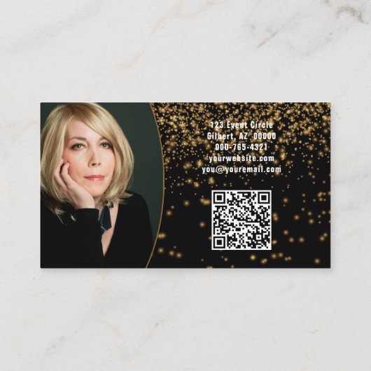 Gold Glitter Over Black Custom Photo QR Code Visitekaartje (Achterkant)