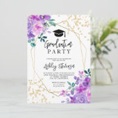 Gold glitter paarse foto afstuderen kaart (Staand voorkant)