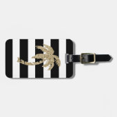 Gold Glitter Palm Tree Black/White Bagagelabel (Voorkant horizontaal)