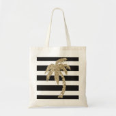 Gold Glitter Palm Tree Black White Stripe Canvas t Tote Bag (Voorkant)