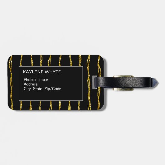 Gold Glitter Pattern en Black Bagagelabel (Achterkant horizontaal)