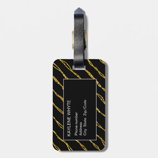 Gold Glitter Pattern en Black Bagagelabel (Achterkant verticaal)