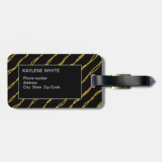 Gold Glitter Pattern en Black Bagagelabel (Achterkant horizontaal)