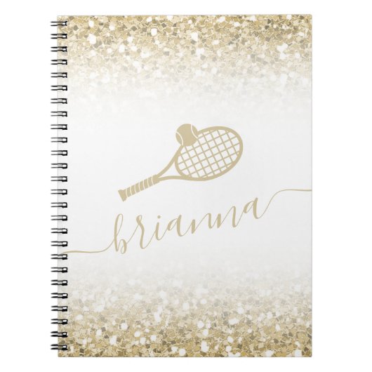 Gold Glitter Personalized Tennis Notitieboek (Voorkant)
