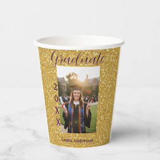 Gold glitter photo graduation add name class text papieren bekers