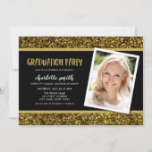 Gold Glitter Photo Graduparty Invitation Kaart (Voorkant)