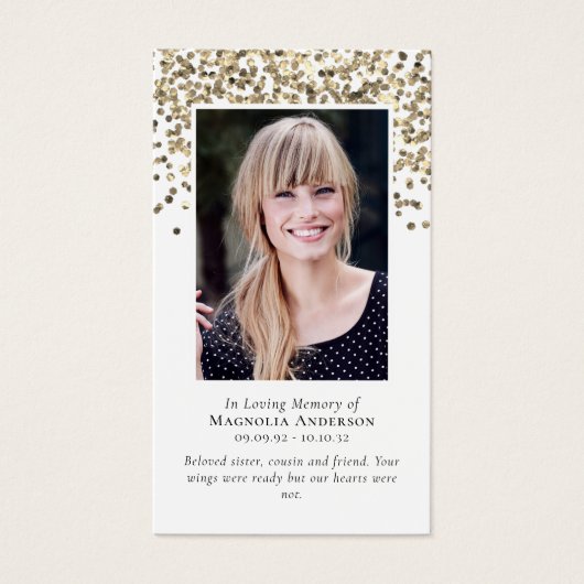 Gold Glitter Photo Memorial Prayer Kaart (Voorkant)