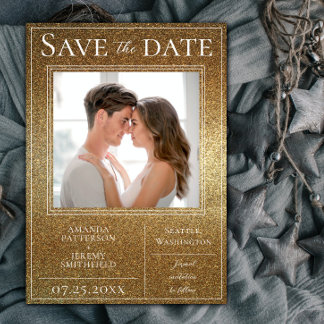 Gold Glitter Photo Save the Date