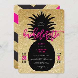 Gold Glitter Pineapple Bachelorette Party Invite Kaart