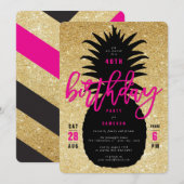 Gold Glitter Pineapple Chic Birthday Party Invite Kaart (Voorkant / Achterkant)