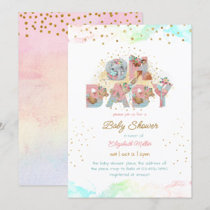 Gold Glitter Pink Blue Lovely Girl Baby shower Kaart