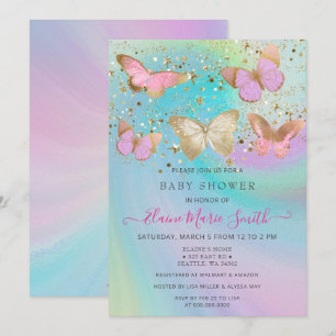 Gold Glitter Pink Paars Butterflies Baby shower Kaart