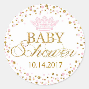 Gold Glitter Pink Royal Princess Baby shower Ronde Sticker