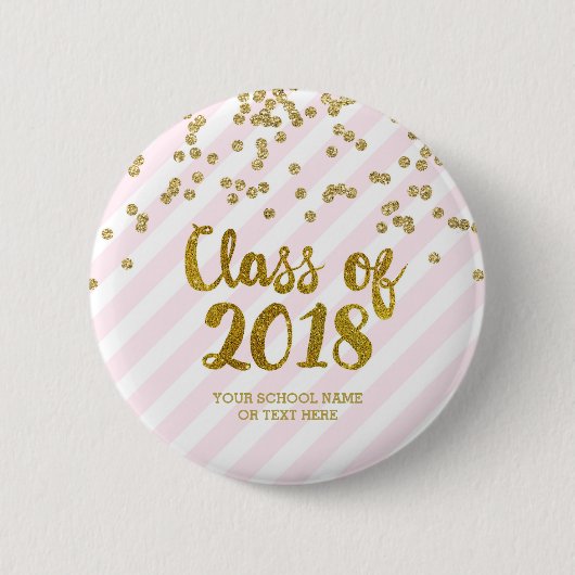 Gold Glitter Pink Stripes Klasse 2018 Afstuderen Ronde Button 5,7 Cm (Voorkant)