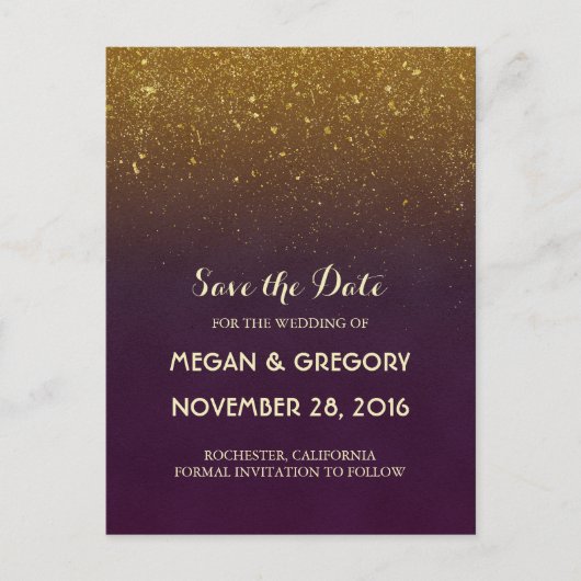Gold Glitter Plum  Save the Date Aankondigingskaart (Voorkant)