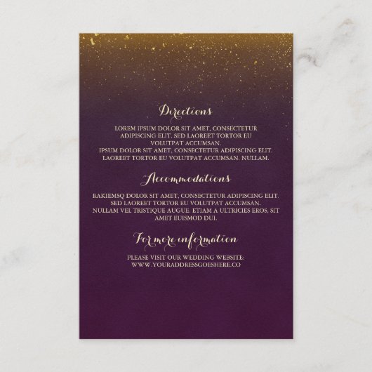 Gold Glitter  Plum Wedding Insert Informatiekaartje (Voorkant)