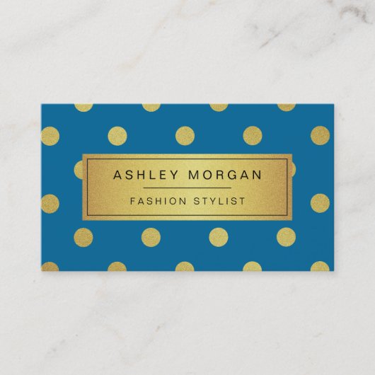 Gold Glitter Polka Dots - Classy Royal Blue Visitekaartje (Voorkant)
