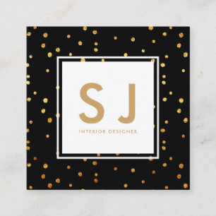 Gold Glitter Polka Dots Modern Interior Designer Vierkante Visitekaartje