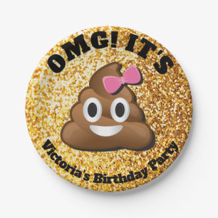 Gold Glitter Poop Emoji Girl Paper Borden Papieren Bordje